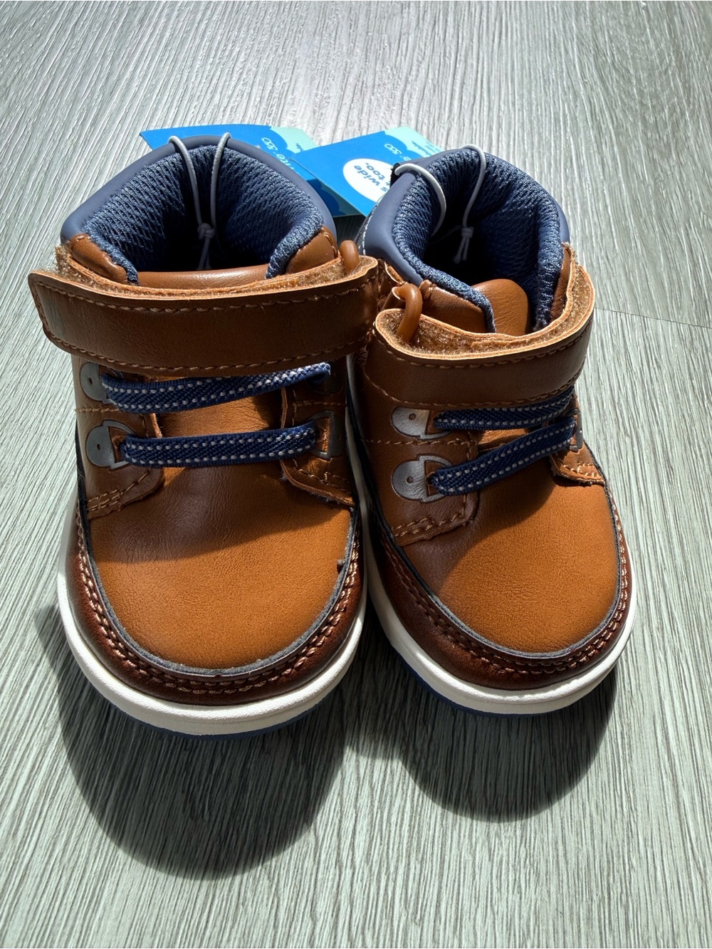 Stride Rite Toddler Brown and Navy High-Top Hook-and-Loop Shoes